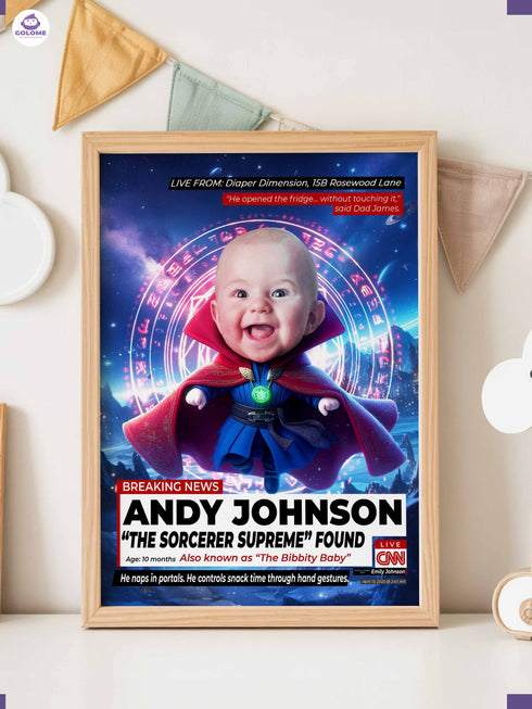 Custom Baby News Poster, Funny Baby Wizard Wall Art, Personalized Superhero Nursery Print, Newborn Keepsake Gift, Baby Shower Decoration